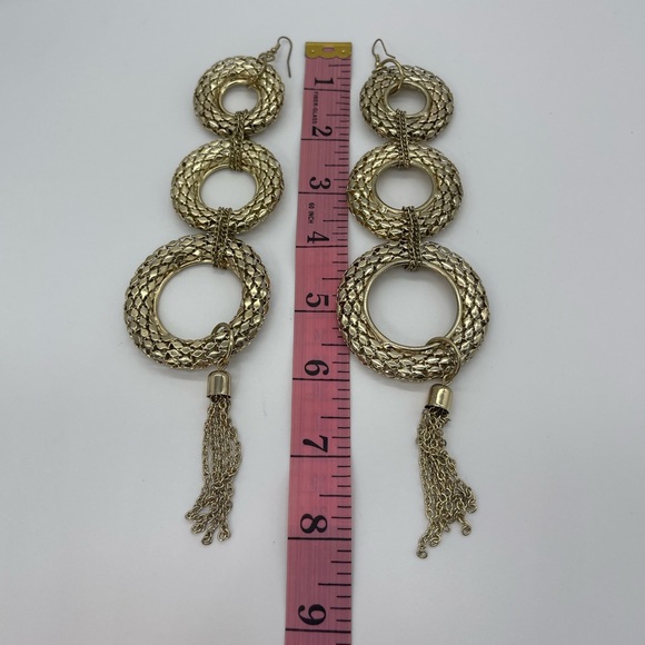 Trendy Three Tier Statement Earrings Gold Shoulder Duster - Picture 4 of 7